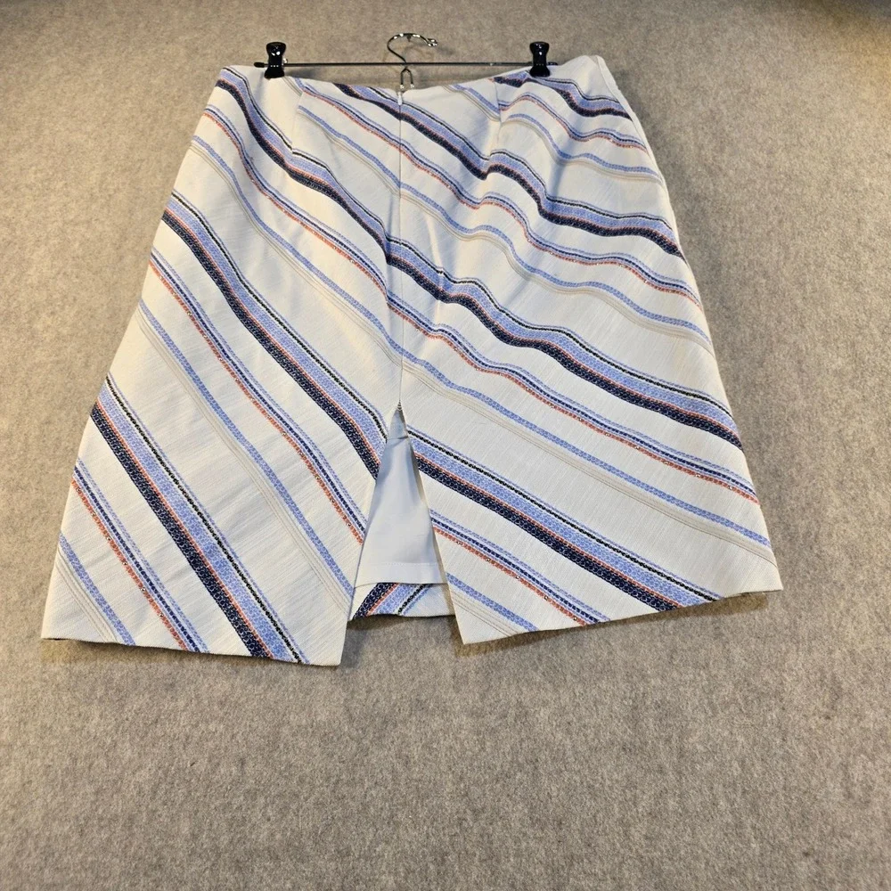White‎ House Black Market Diagonal Stripe Pencil Skirt Blue Orange White Size 12